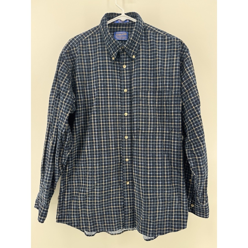 Pendleton Vancouver Shirt Mens L Textured Navy Plaid Button Corduroy Shacket VTG